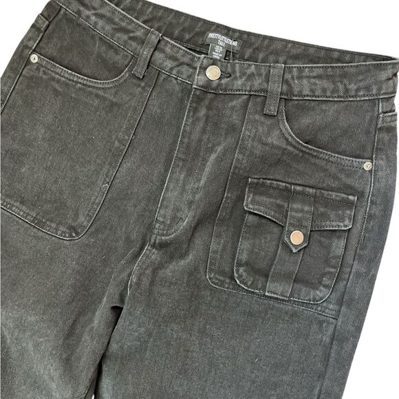 PrettyLittleThings Jeans Size 8 Washed Black Cargo Pocket Wide Leg Relaxed Fit - Picture 5 of 10